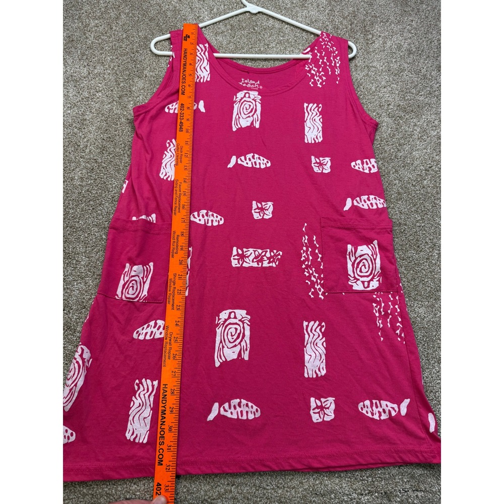 Island Beach Womens Pink Tribal Fish Print Sleeveless Shift Dress Pockets M - Picture 5 of 11